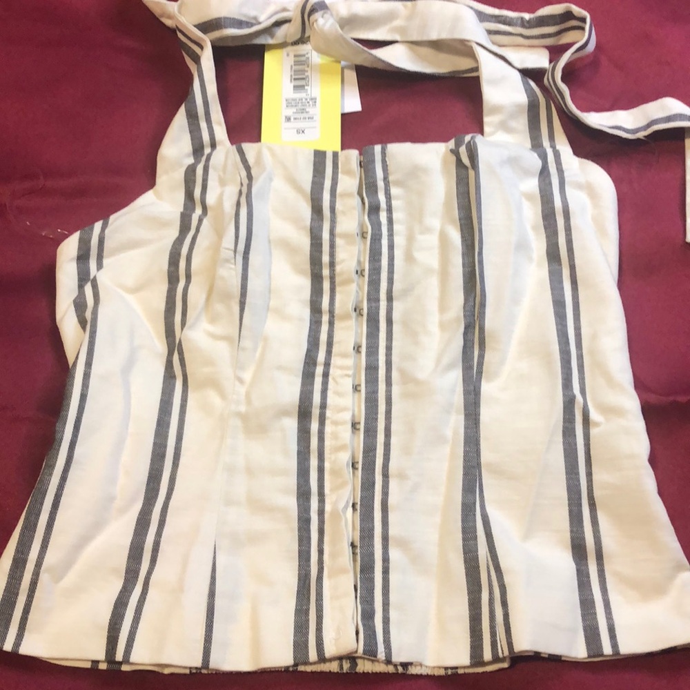 Striped White and Gray Button-Front Women's Top